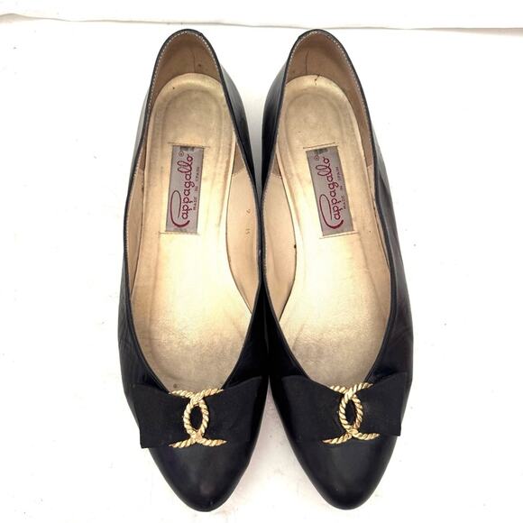 Pappagallo Vintage Black Skimmer Flats Bow & Gold CC Size 9 - Picture 1 of 7